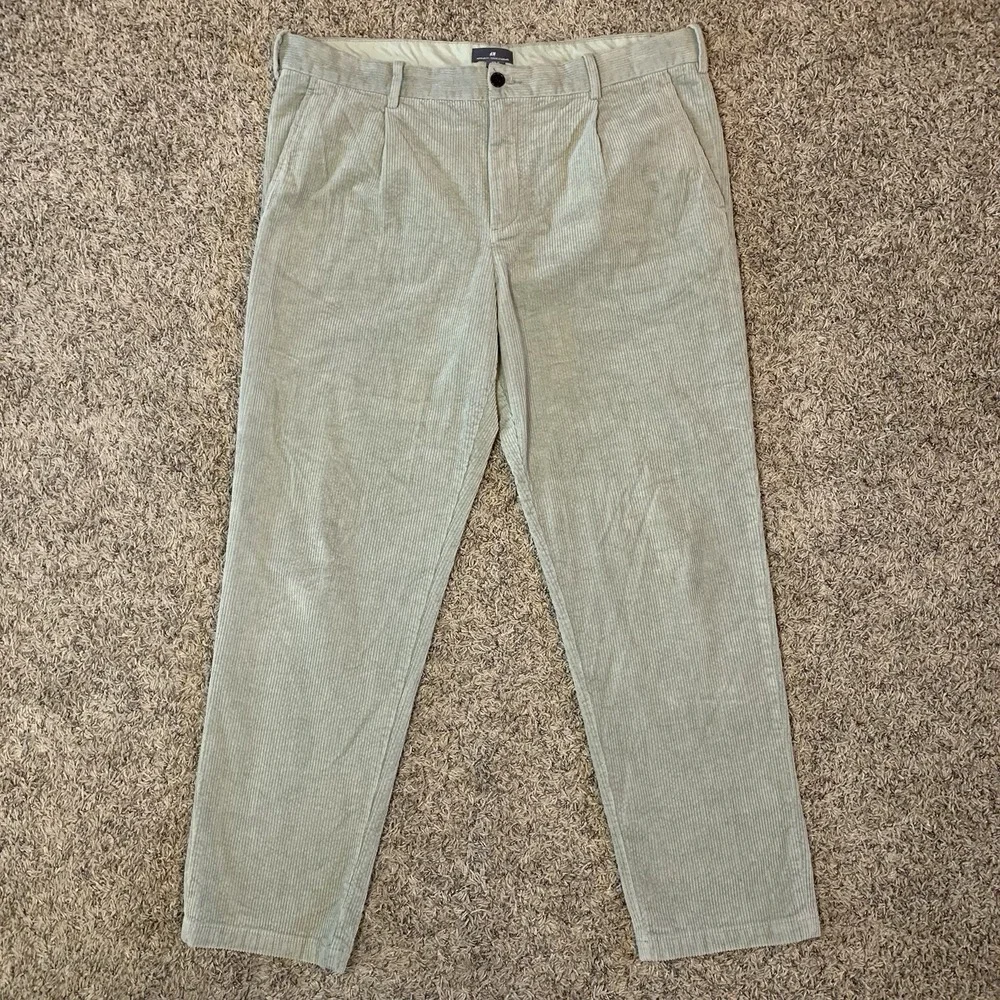 H&M Corduroy Pants Mens 38 (Fits 40x30) Sage Green Regular Fit